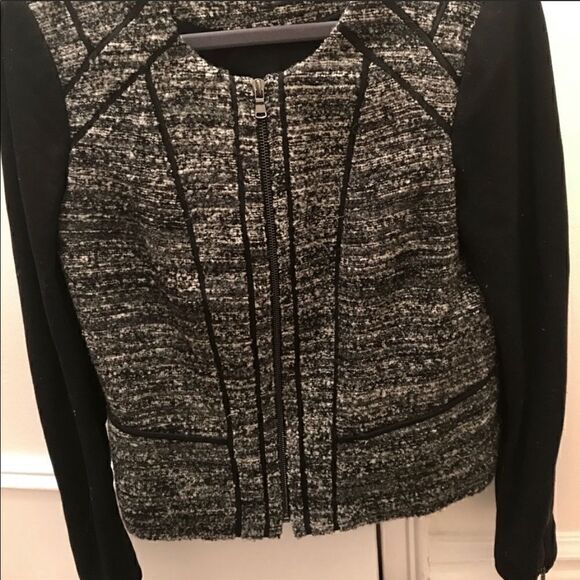 Euc Ann Taylor tweed blazer black sleeves sz 6 - Picture 7 of 9